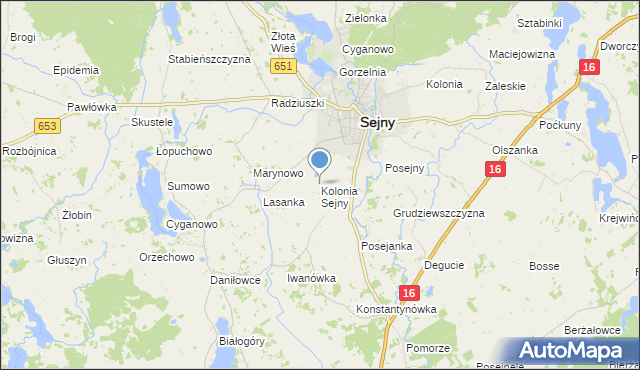 mapa Kolonia Sejny, Kolonia Sejny na mapie Targeo